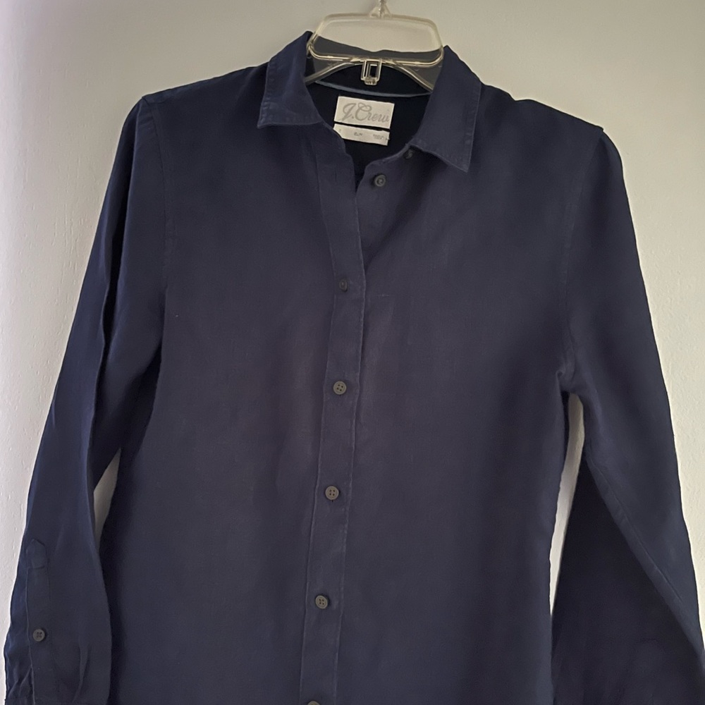 J Crew women’s Baird McNutt Irish Linen Blouse Navy
